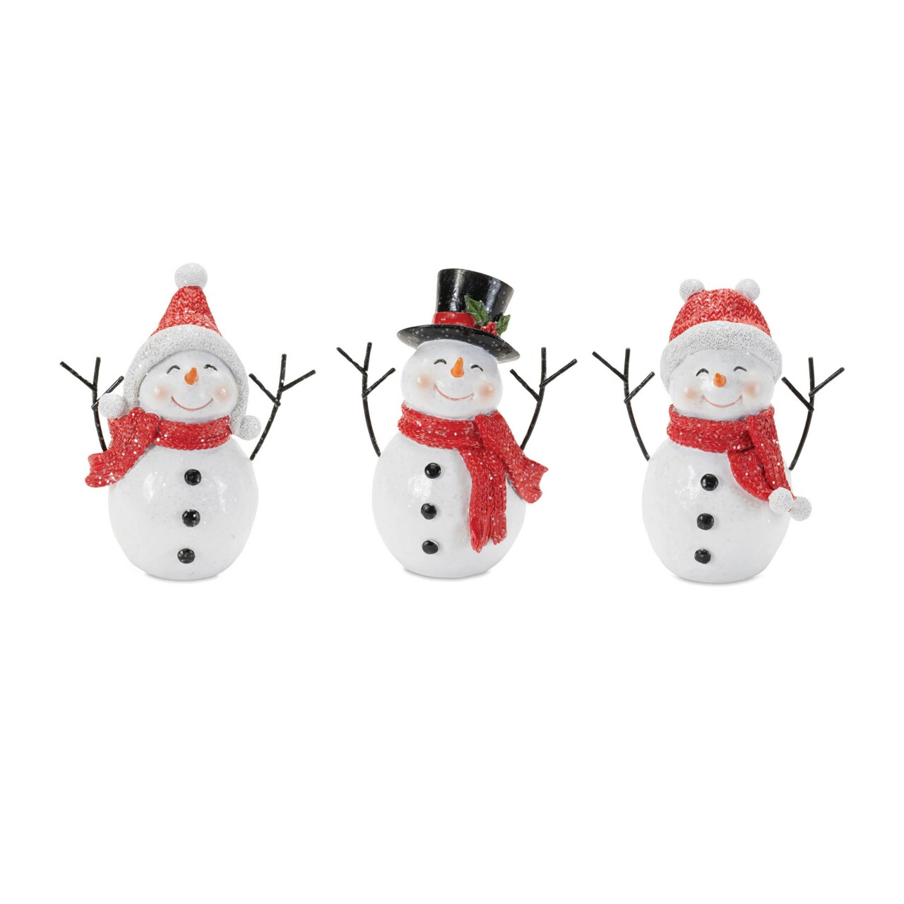 Melrose Snowmen Figurine Christmas Decorations - 5" - White and Red - Set of 3